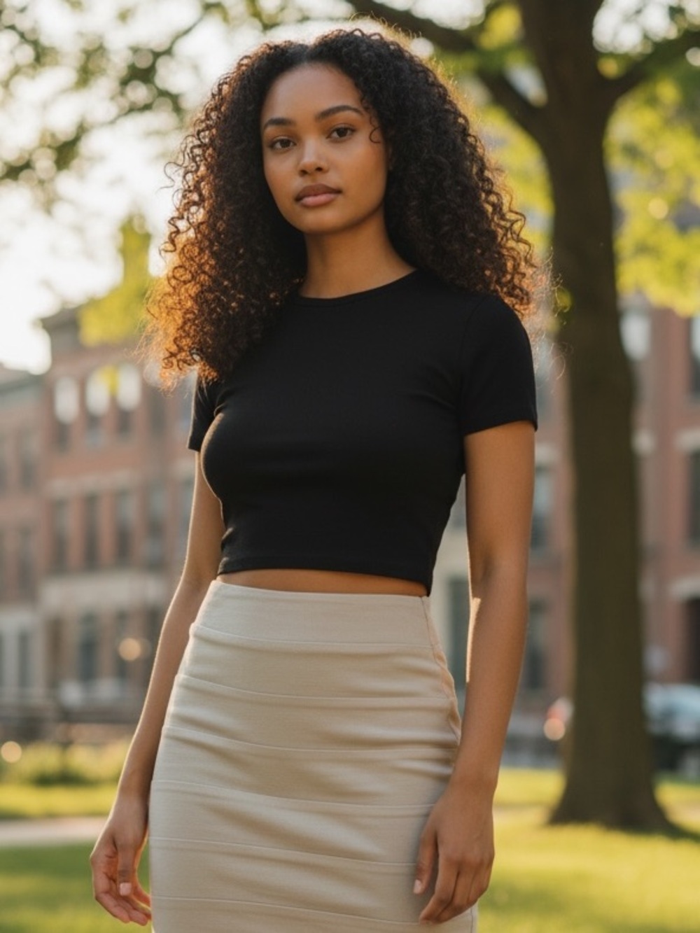Classic Beige High-Waist Pencil Skirt